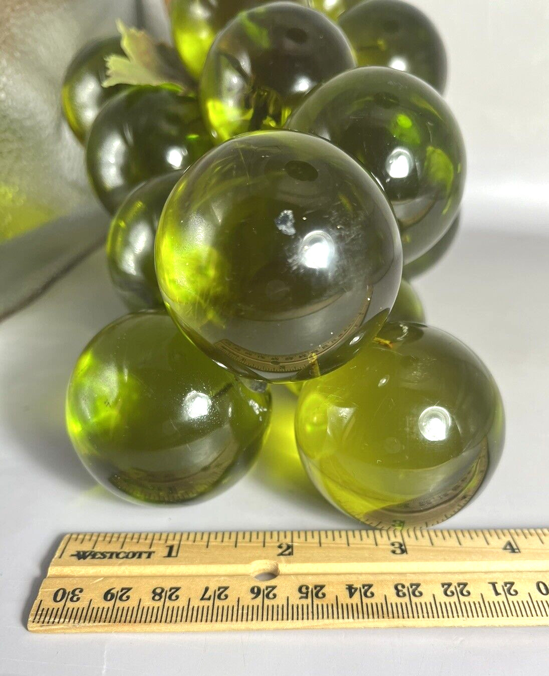 Lucite Acrylic Grapes Cluster Olive Green Driftwood Stem 11.75″ VTG MCM Decor