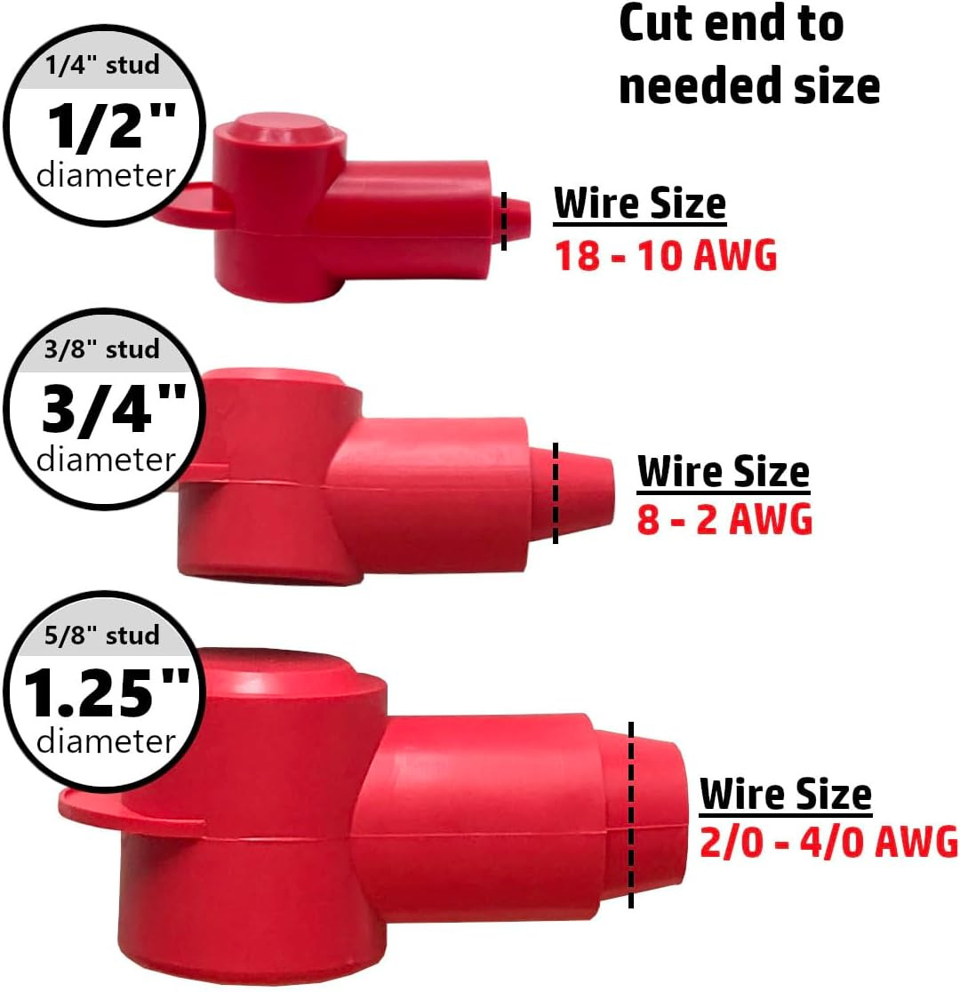 1/2″ Diameter Boot Covers for Battery Power Junction Blocks, Fits 1/4″ Stud and