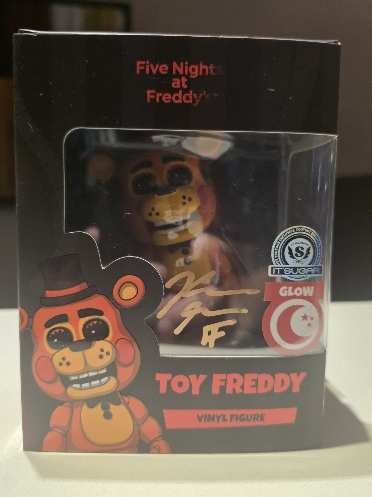 Kellen Goff Signed SDCC Youtooz x ItzSugar FNAF Toy Freddy Glow Vinyl Figure