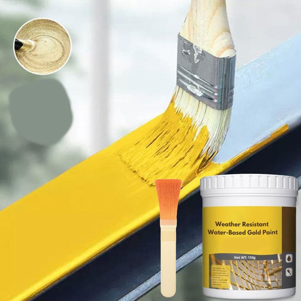 Weather Resistant Water-Based Gold Paint, Water Based Gold Leaf Paint W/ Brush