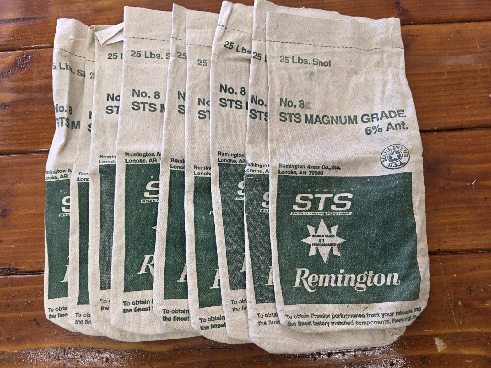 Lot Of 9 Vintage Remington 25lb No. 8 STS MAGNUM GRADE 6%Ant Canvas Bags Only