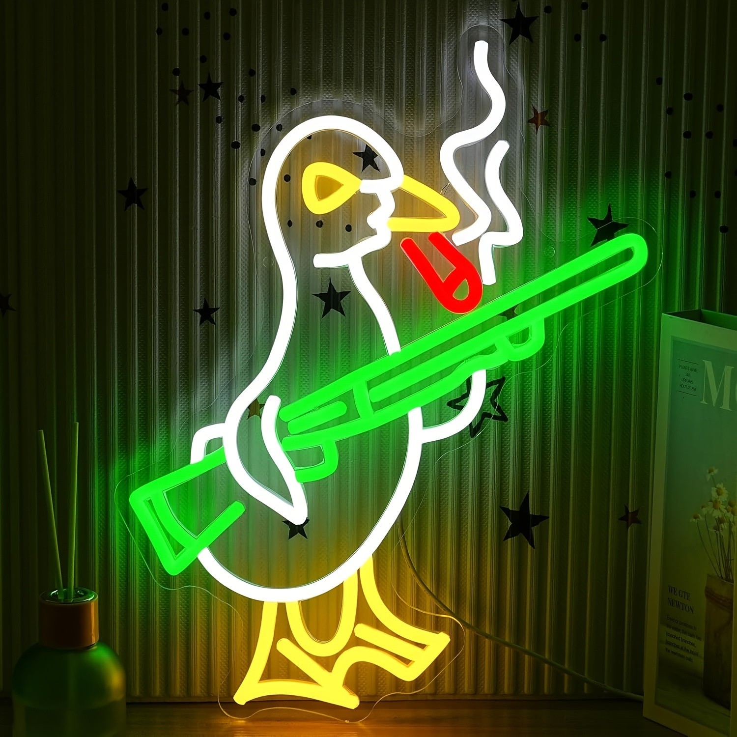 16″x13″ Smoking Duck With Rifle Gun LED Neon Sign With Dimmer USB Powered Light