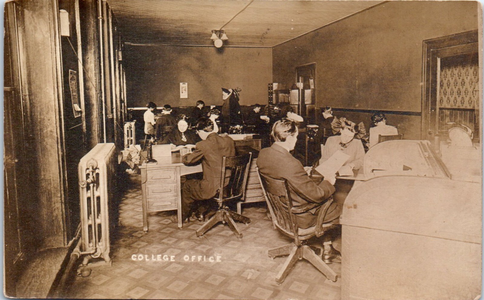 190s College Office Interior Anonymous People Real Photo Postcard