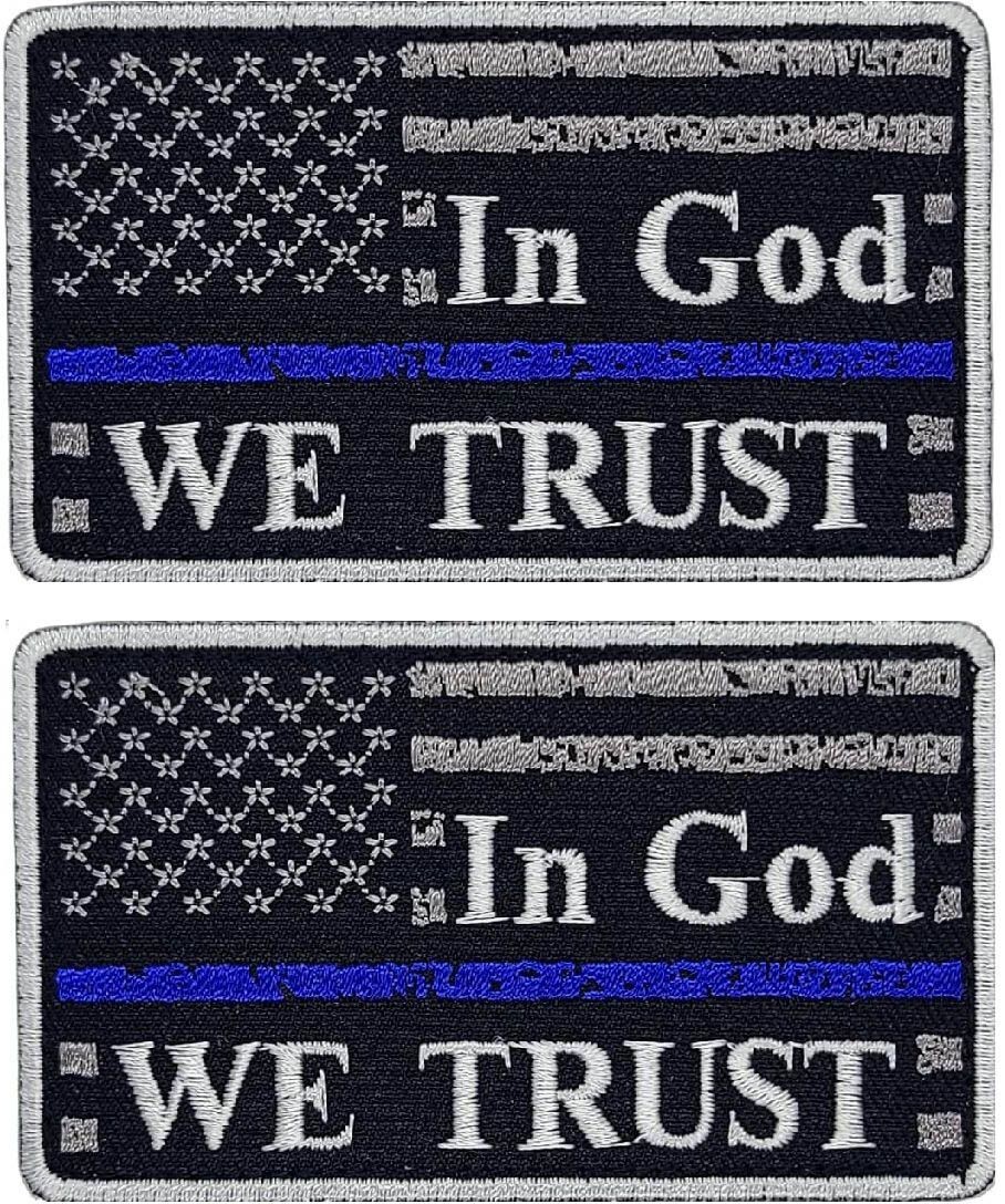 In God We Trust Police Thin Blue Line American Flag Patch -2PC 3.5″X2″ HOOK BACK