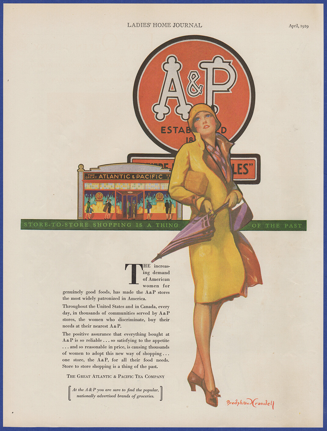 Vintage 1929 A&P Grocery Food Store Bradshaw Crandell Art 1920’s Print Ad
