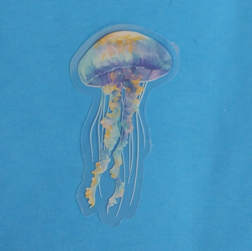 Beautiful Blue & Yellow Jellyfish Transparent Sticker 2.5″ x 1.38″ (D)