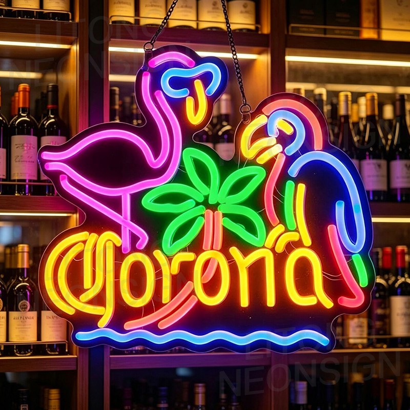 US STOCK Corona Beer Flamingo Parrot LED Neon Sign With Dimmer Plug Powered