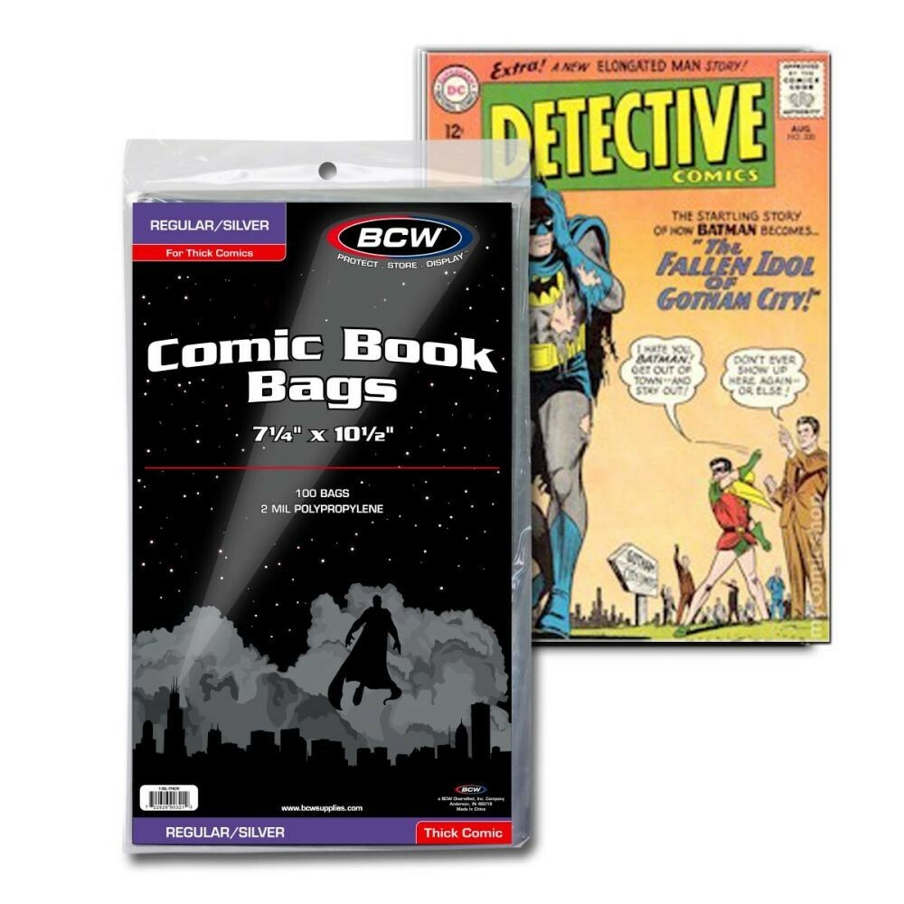 1000 New BCW Regular / Silver Thick Comic Book Bags Fit Annuals & 80 Page Giants