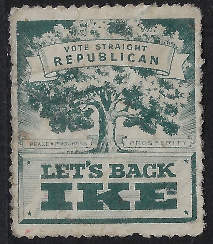 1952 Eisenhower campaign poster stamp. “Lets back Ike”. Used, no gum. (a3522