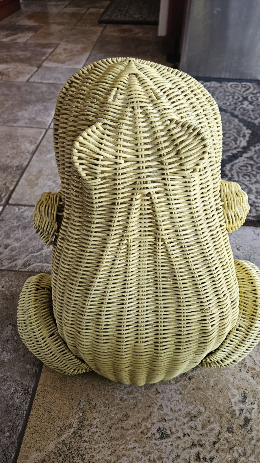 Vintage MCM FROG Basket Bin Large WICKER Rattan BOHO Toad