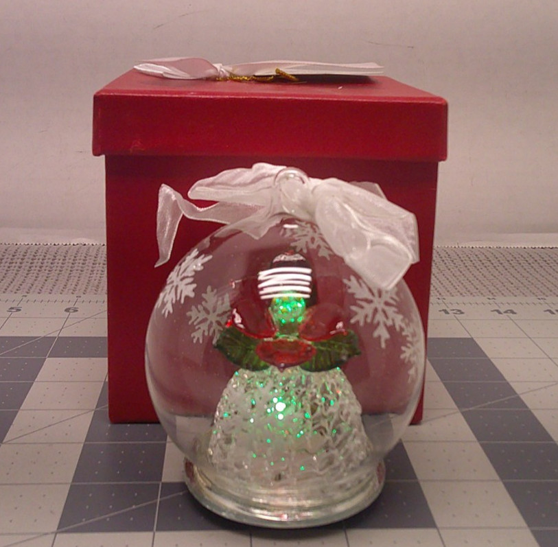 Hand Blown Glass Poinsettia Ornament LED Color Changing Glitter Snowflake Ball