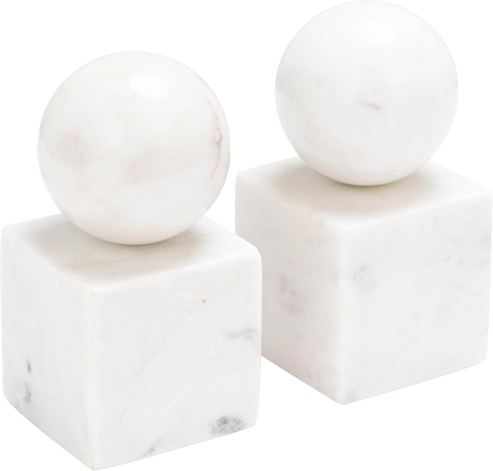 Marble Bookends White Geometric Set 2 Pieces 3x3x6 Inches Modern Scandinavian