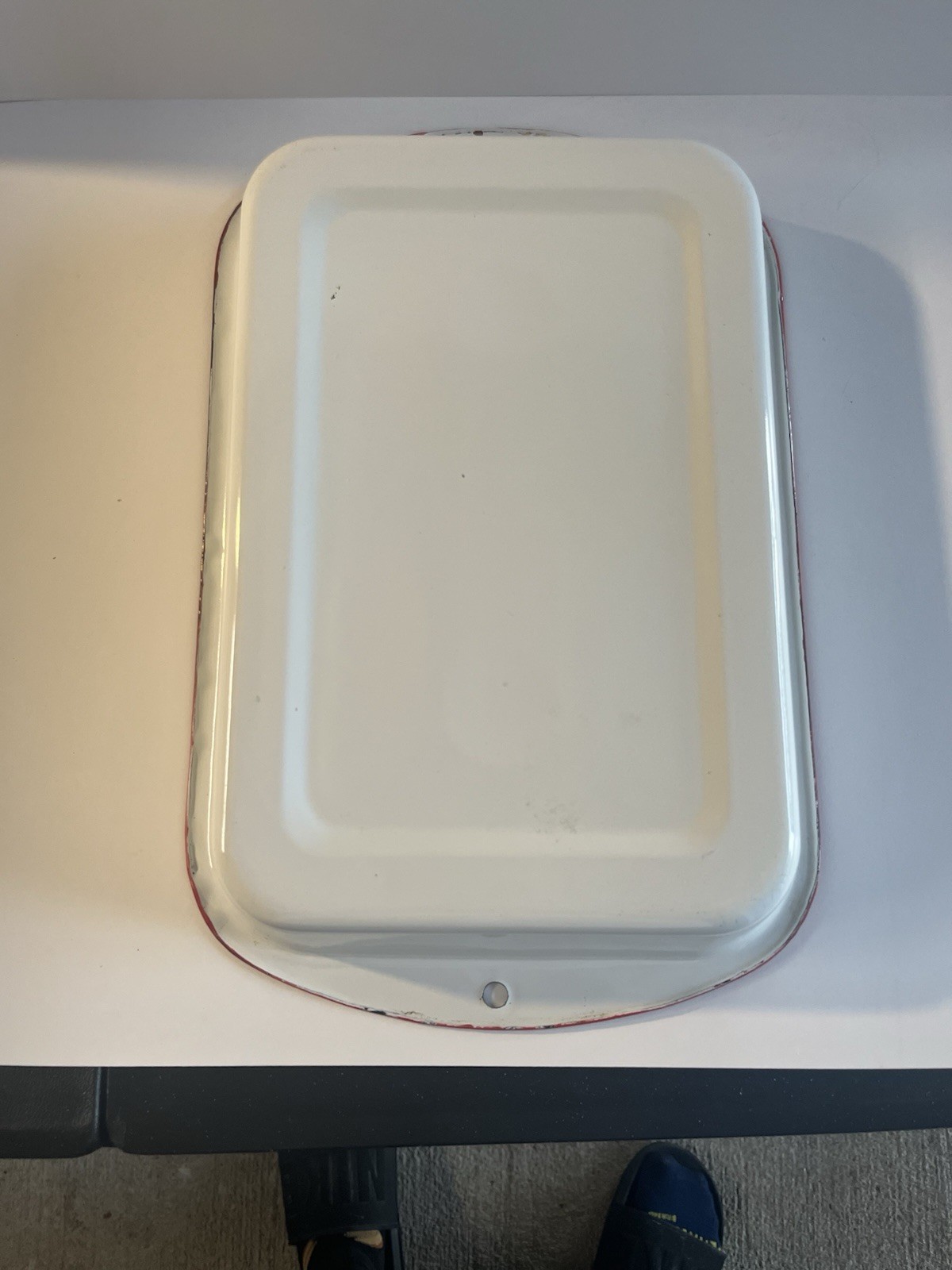 Vintage Enamelware X2 Rectangular Baking Pan 10″ 15″ /8” 10.5 White W/Red Trim