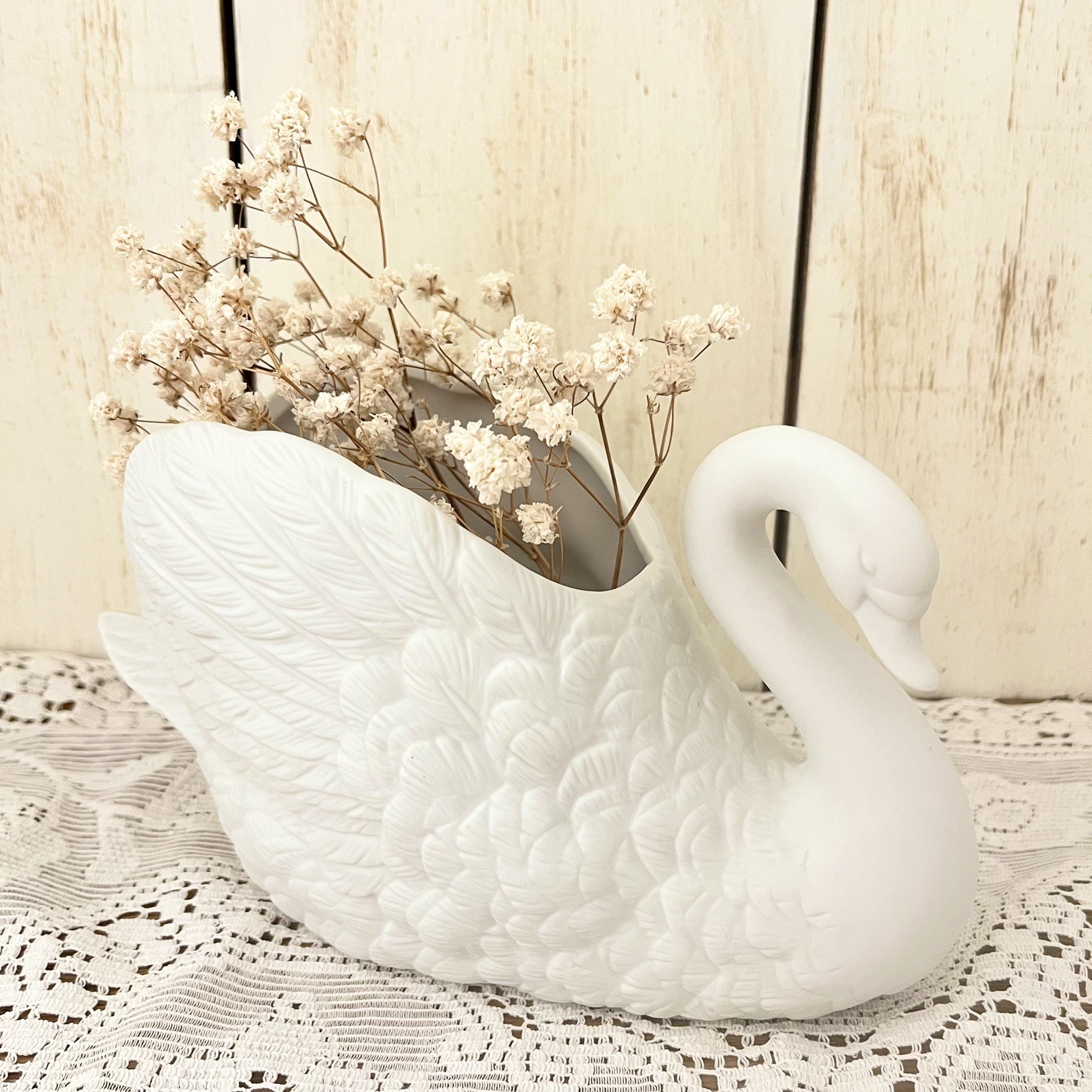 Vintage White Swan Planter Bisque Porcelain