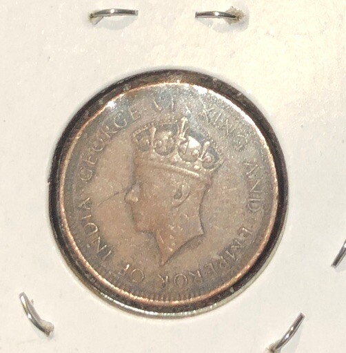 1937 Ceylon/Sri Lanka 1/2 (Half)Cent Copper Coin-18.2MM-George VI-KM#110