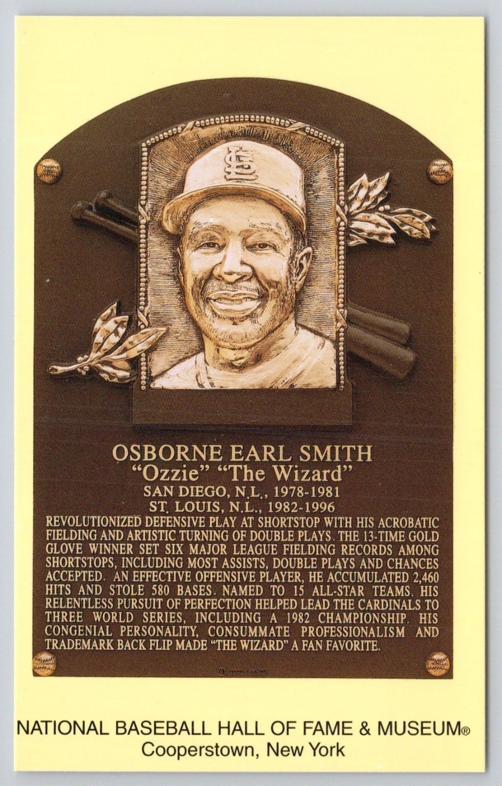 Ozzie Smith “The Wizard” HOF Plaque Postcard – Cooperstown 2005