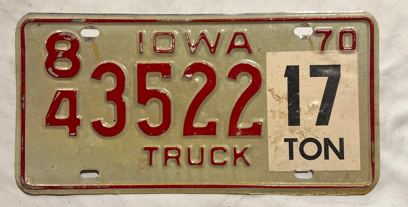 LICENSE PLATE IOWA TRUCK 3522 1970