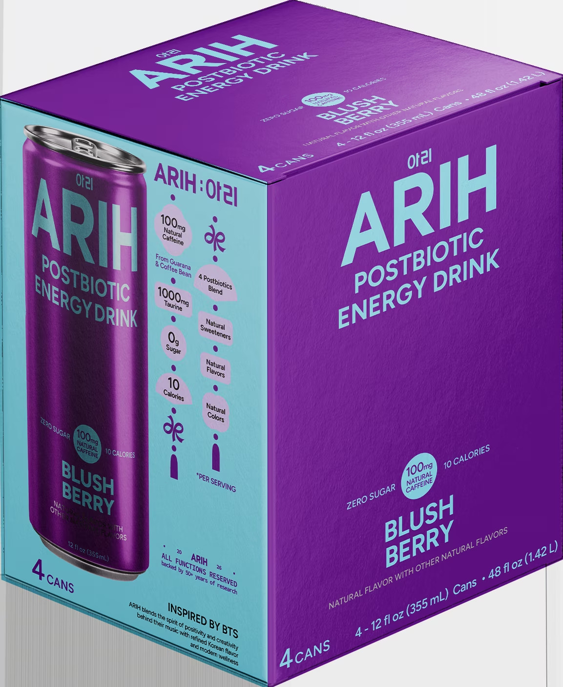 ARIH Postbiotic Energy Drink, Zero Sugar Clean Energy Drink with 100Mg Natural C