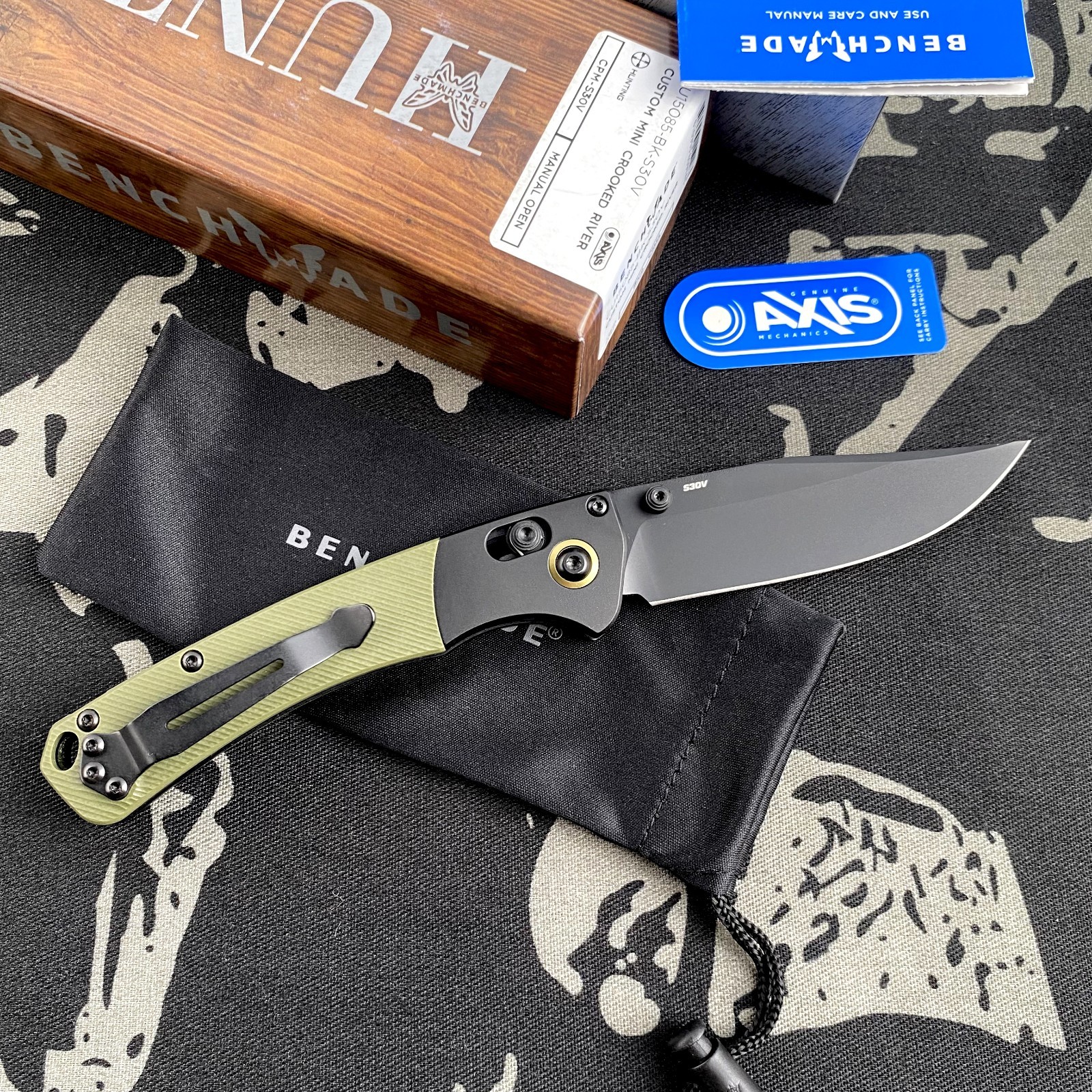 Benchmade 15085 Custom Mini Crooked River Green CPM-S30V Folding Knife