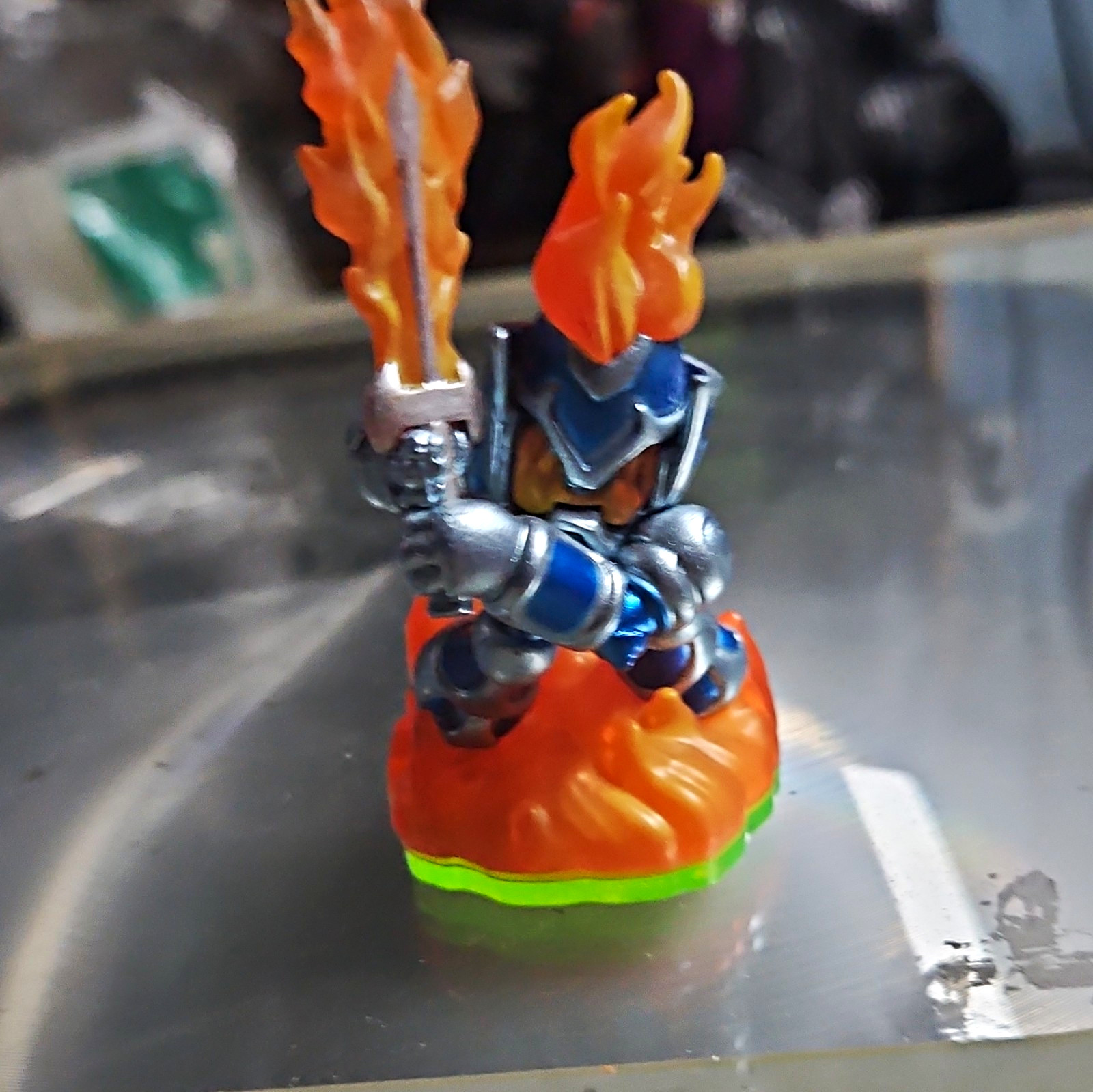Fantasy Knight Figurine Flame Effect Orange Base Blue/Silver Plastic Kids 1pk