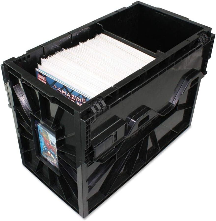 2 Pack BCW BLACK Short Comic Book Bin – HeavyDuty AcidFree Plastic Stackable Box