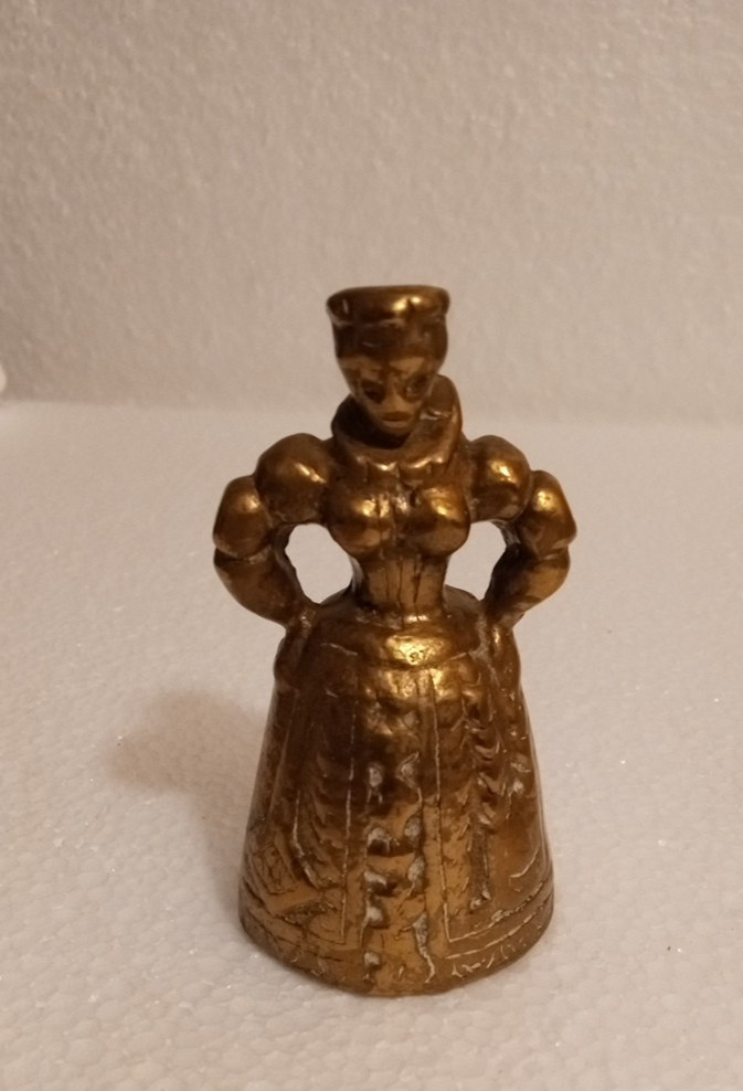 Brass Bell Elizabethan Victorian Lady with Boot & Leg Clappers Patina Table Bell
