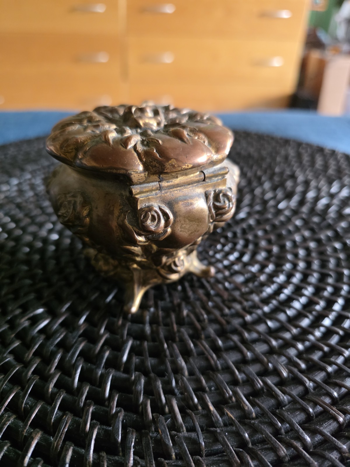 Vintage Art Nouveau Jewelry Casket Bronze Gold Tone Floral Trinket/stuff Box