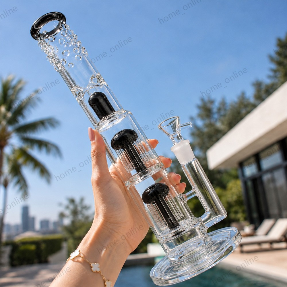 16” Perc Glass Bong Heavy Percolate Bongs Smoking Hookah Water Pipe 18mm Bowl
