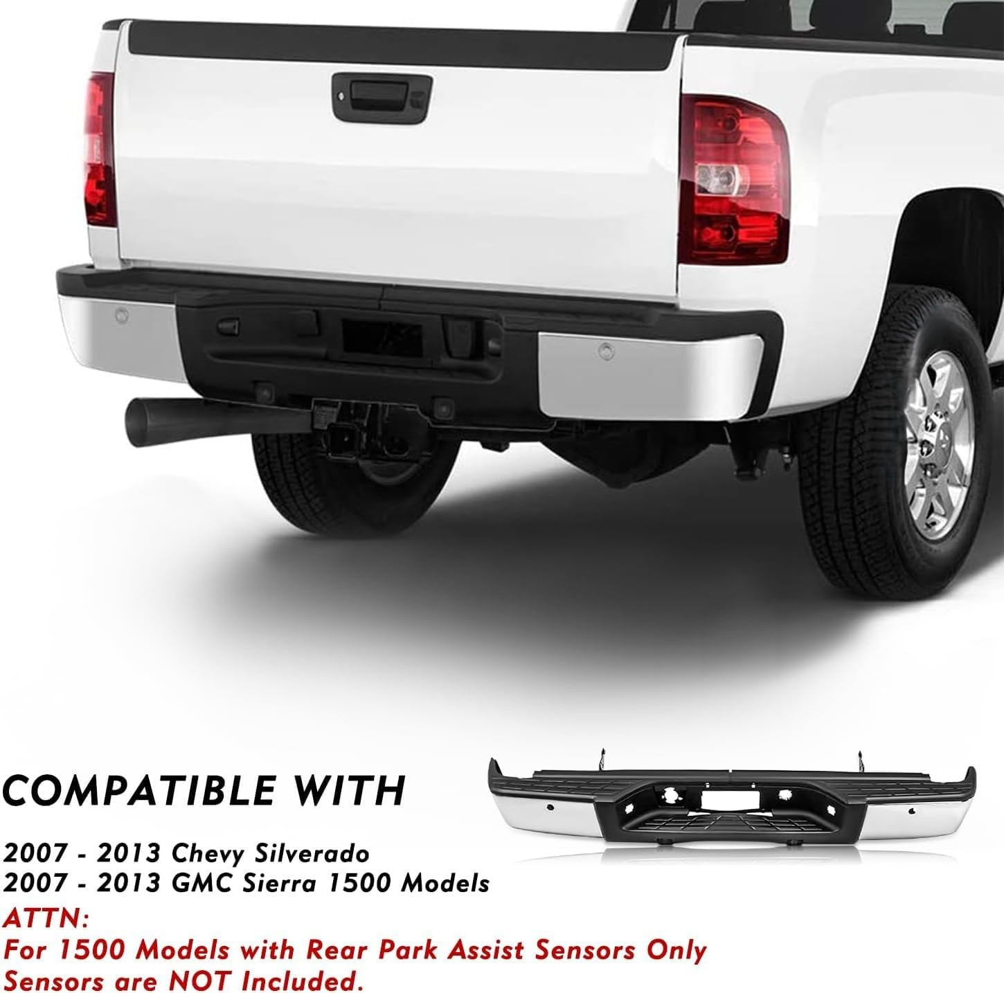 Chrome Rear Step Bumper Assembly Fits for 2007-2013 Chevy Silverado 1500 & GMC S