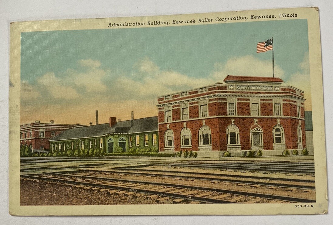 Vintage Linen Postcard ~ Kewanee Boiler Corporation Admin Building ~ Illinois IL