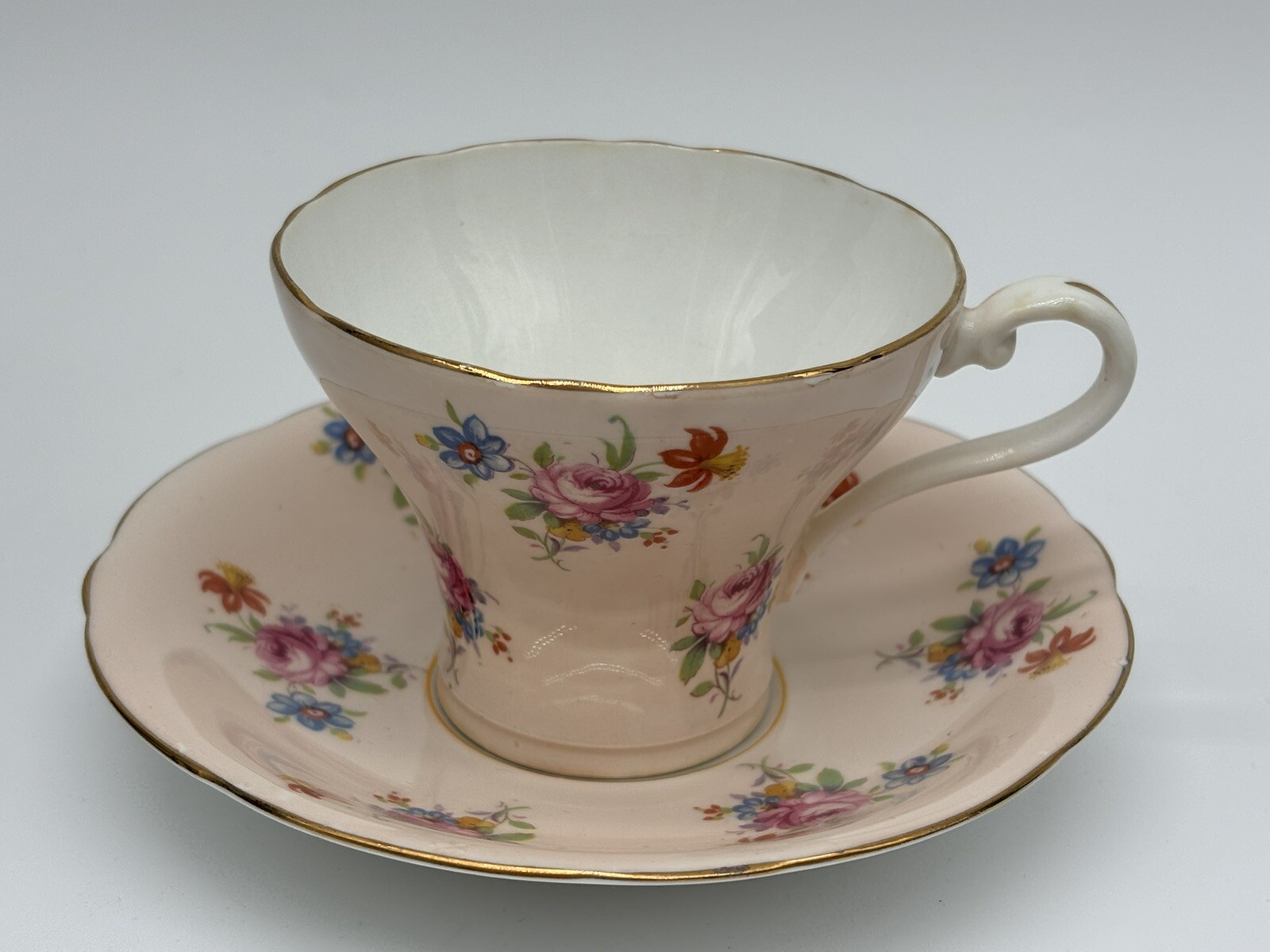Vintage Ansley Teacup & Sauce Corset England Chintz Floral Gold Trim