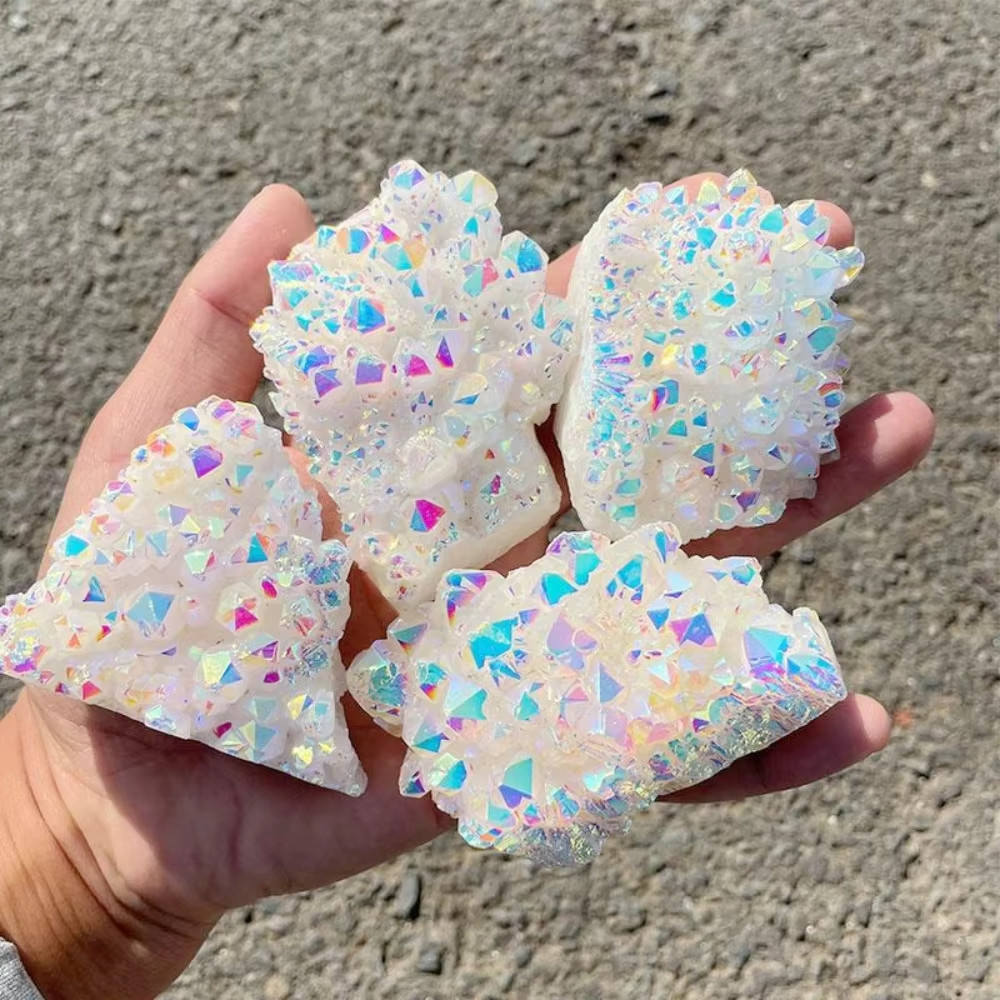 100g Titanium Angel Aura Rainbow Quartz Geode Cluster Specimen Healing Crystal
