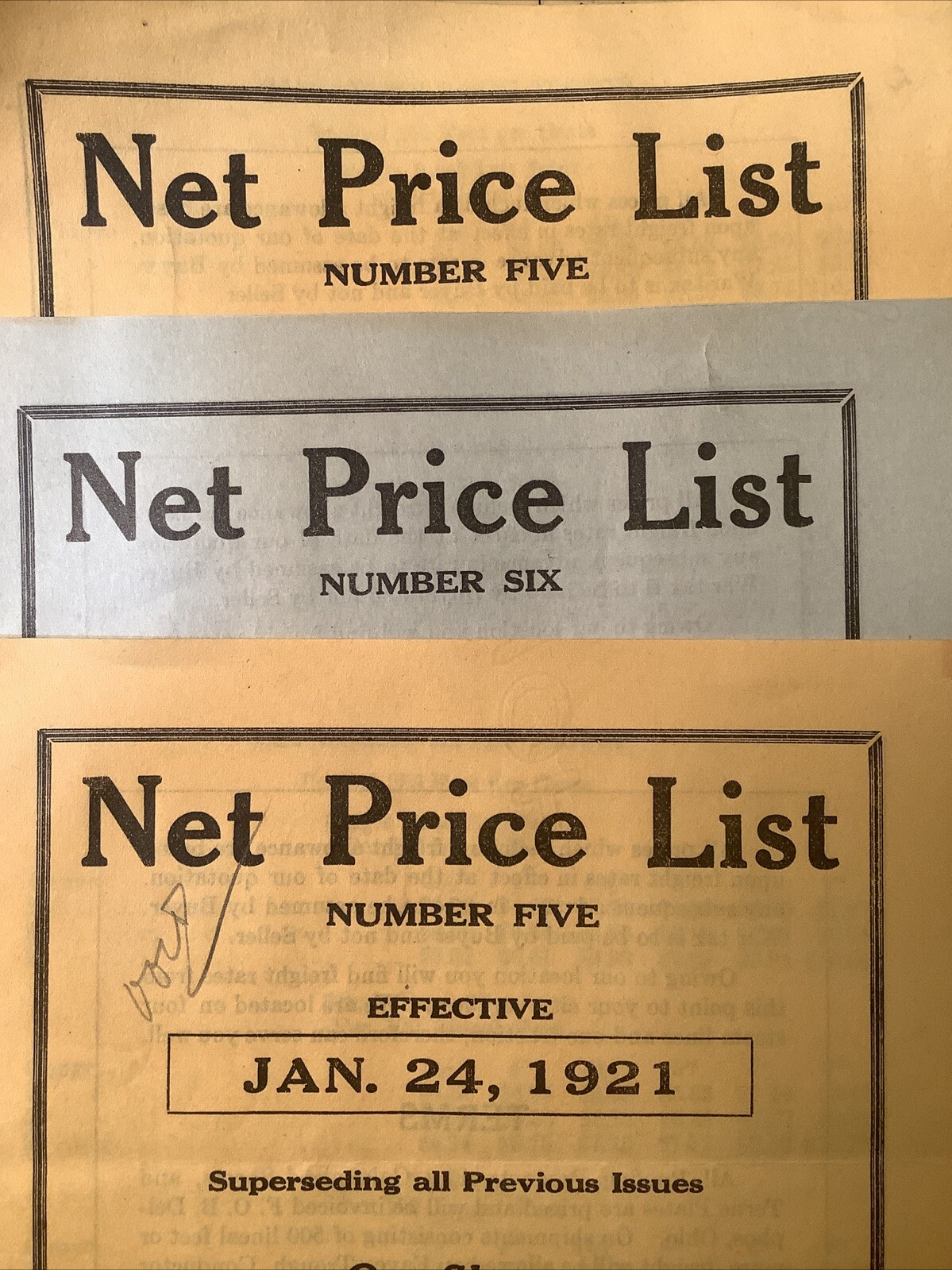 Set Of Three 1921 Net Price List Papers Delphos Manufacturing ￼INV-P0886