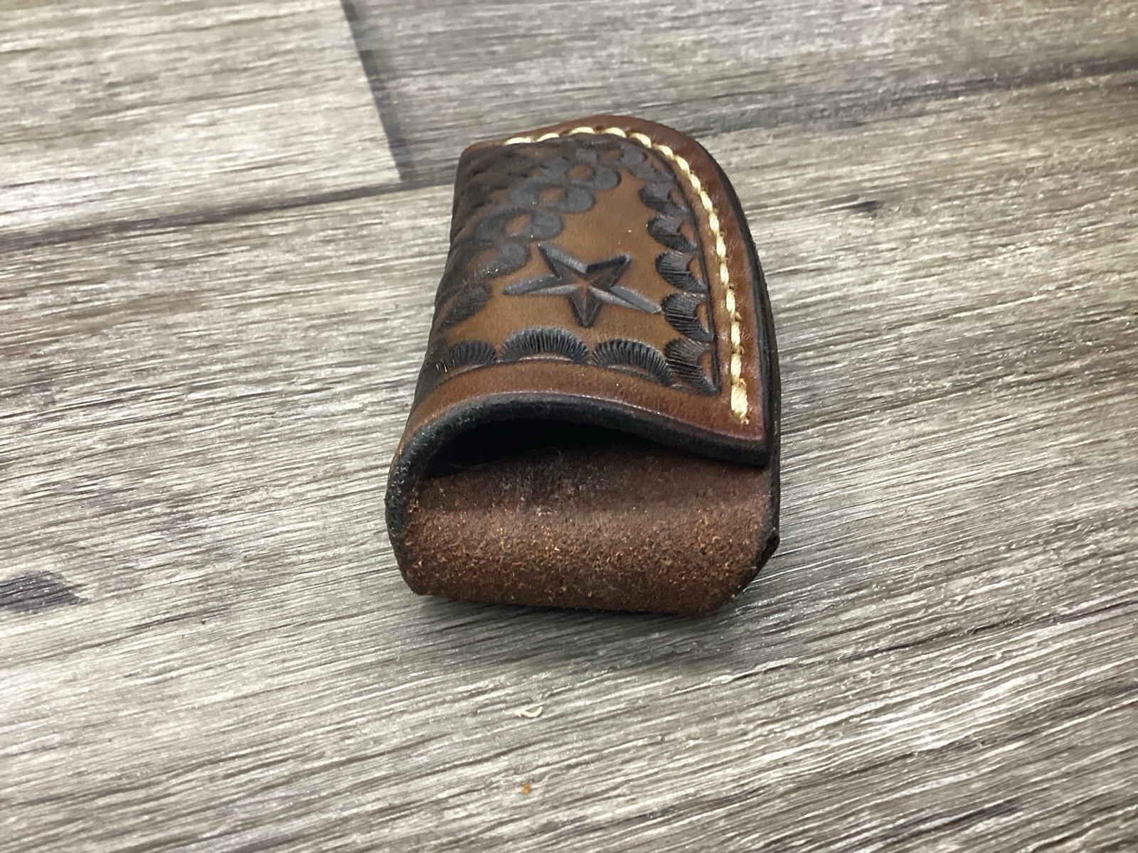 Leather Folding Knife Belt Loop Sheath Mini Trapper Size (Sheath Only)