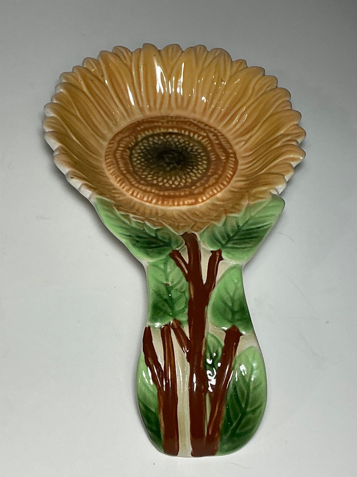Vintage Hand Painted Ceramic Sunflower Spoon Rest 9.5 in.