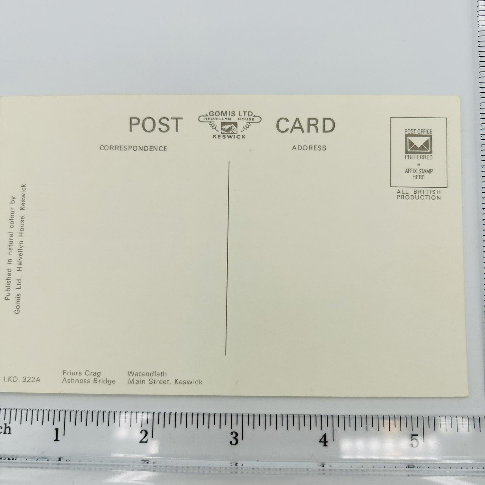 Gomis Ltd Keswick Postcard Divided Back Standard 5.5 X 3.5 In Unposted