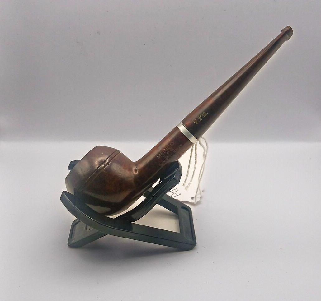 Vintage Medico VFQ Imported Briar Smoking Pipe Smooth Billiard Metal Band