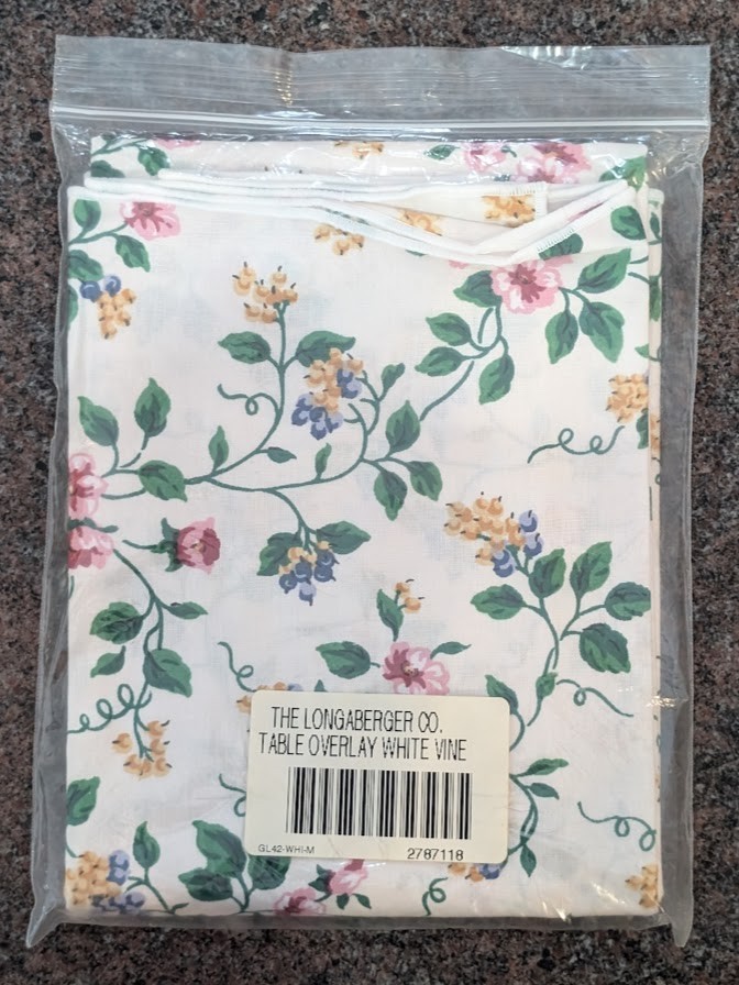 Longaberger White Vine Overlay Table Runner 36″x36″ Square New in Package