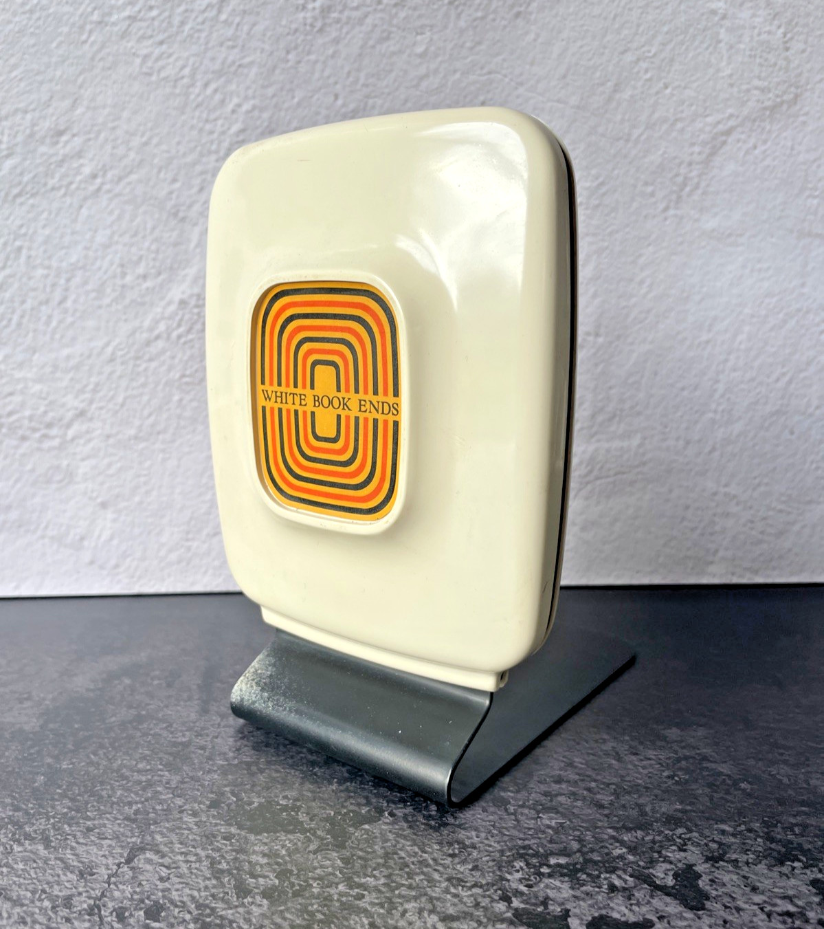Vintage Carl White Book Ends 70s Retro Plastic Metal Japan B-330 MCM Mid Century
