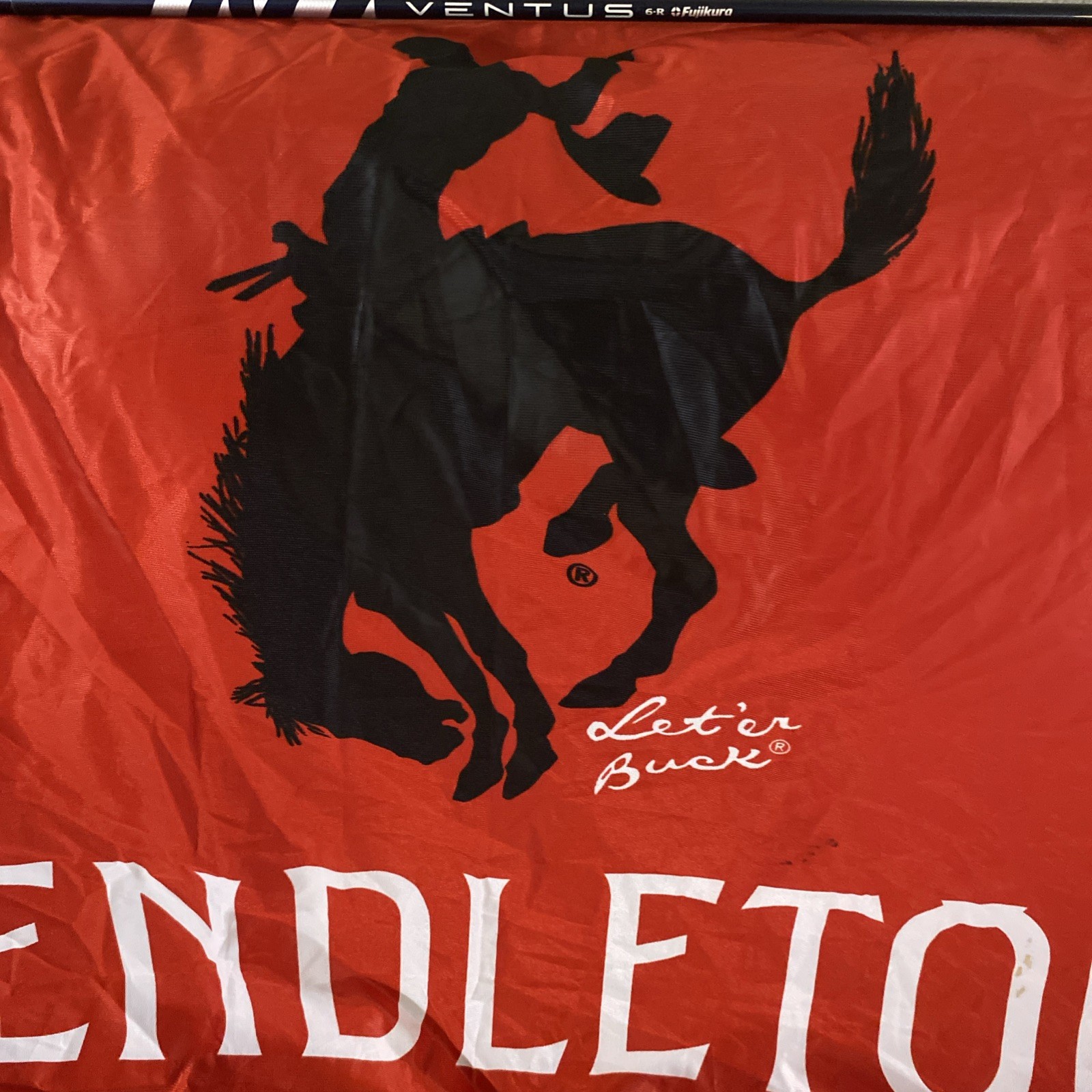 Pendleton Whiskey “Let’er Buck” Banner Flag Wall Hanger – Large 60in X 33in