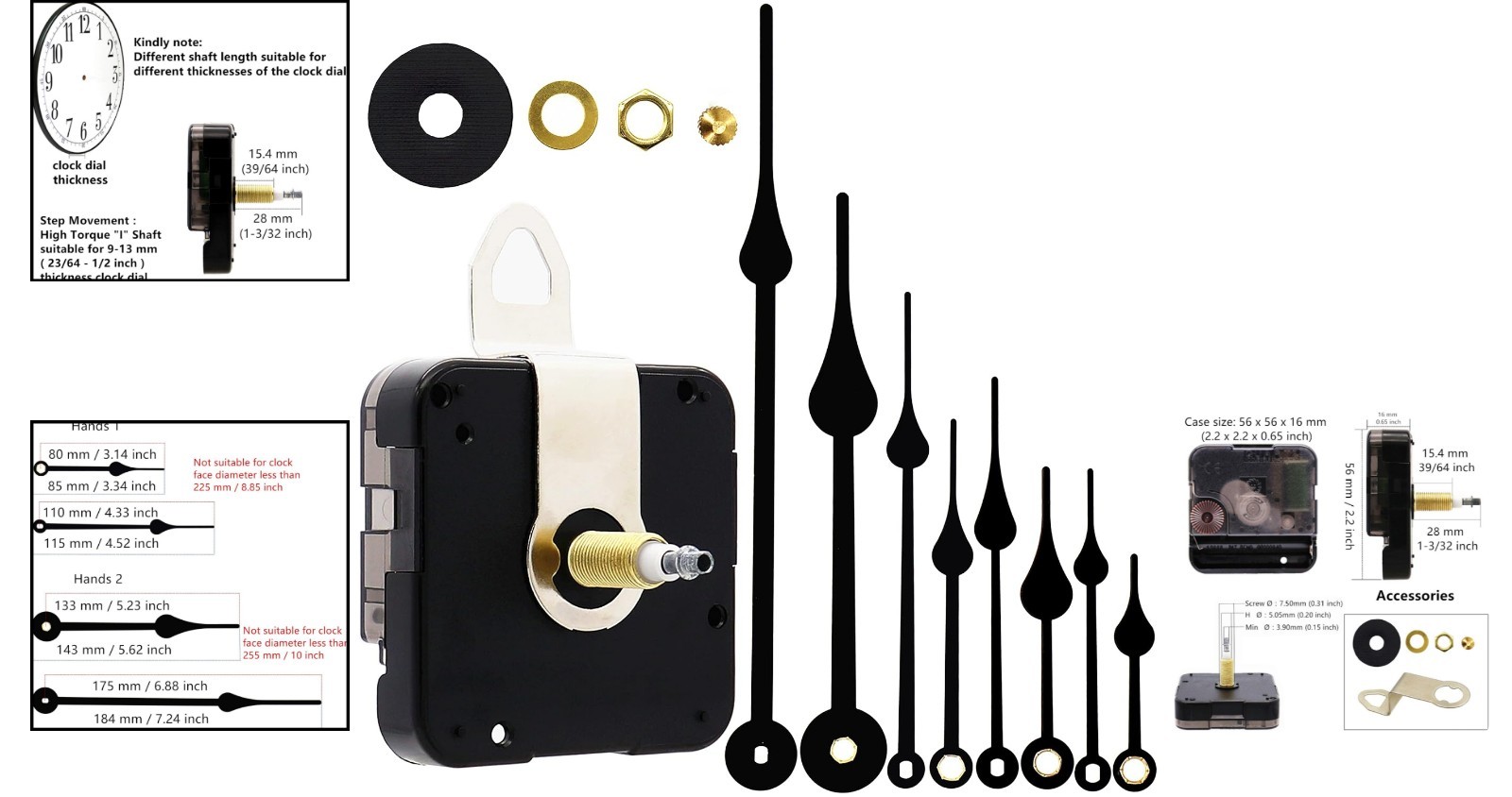 Youngtown 12888 High Torque Clock Movement Kit – 1-3/32″ Shaft, 4 Hands Included