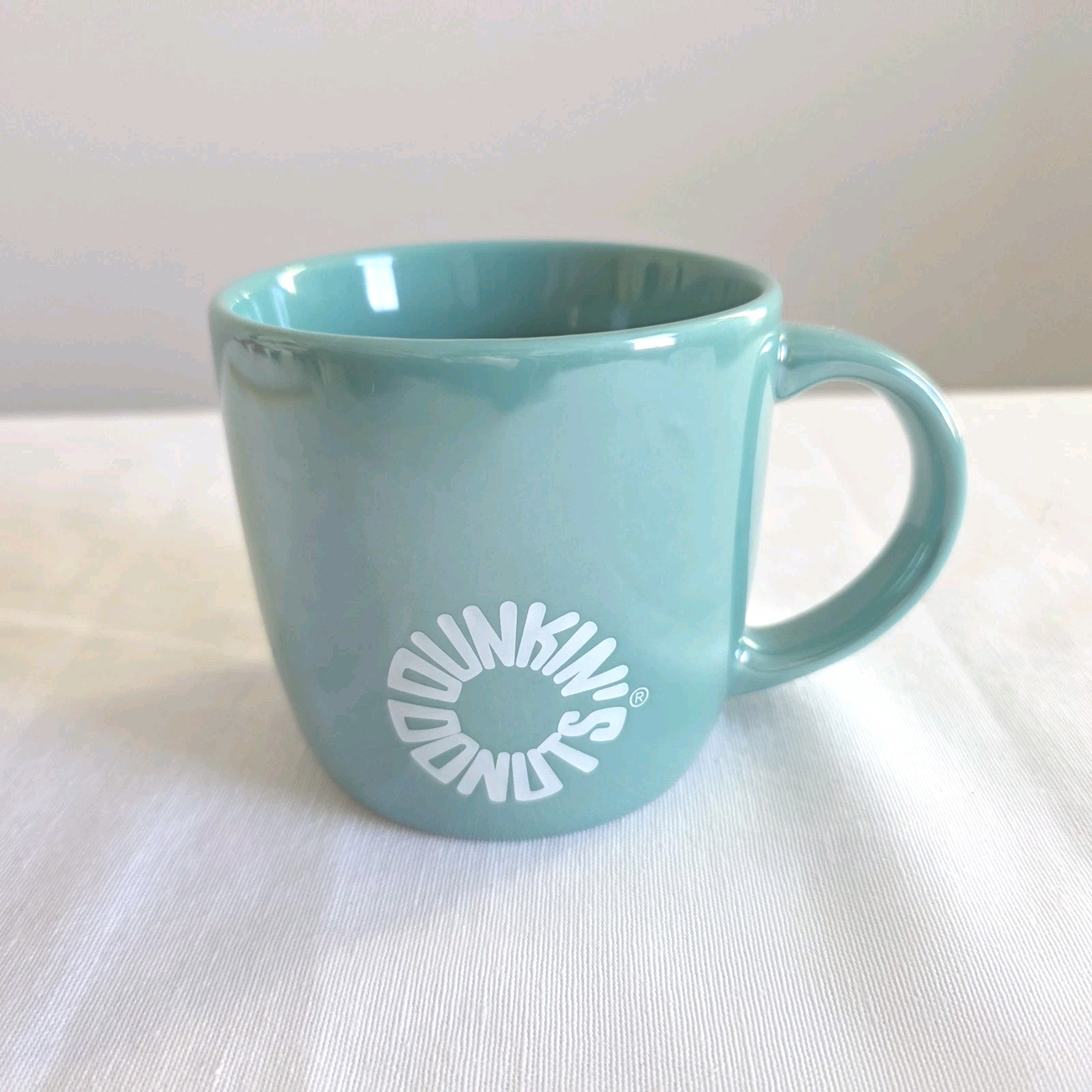 Dunkin Donuts Coffee Mug Cup Teal Iridescent Circle Logo 2014 Microwave Safe