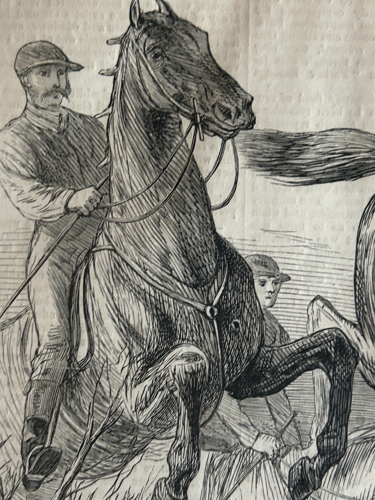 1871 Steeple Chasing Print Page Every Saturday Rough Poor Vintage Antique Orig