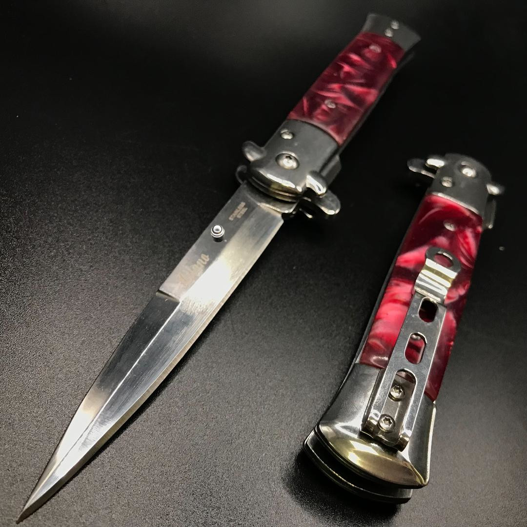 9″ Tactical Red Pearl Spring Assisted Open Blade Folding Pocket Knife with Clip