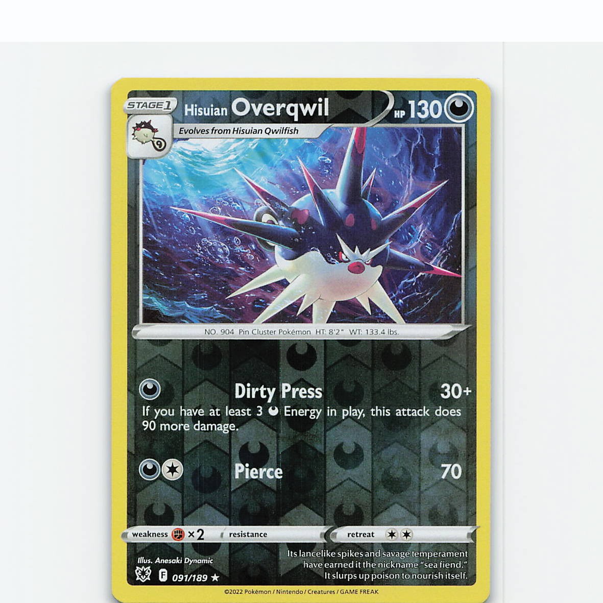 Hisuian Overqwil 091/189 Rare Astral Radiance Pokemon Reverse Holo Near Mint