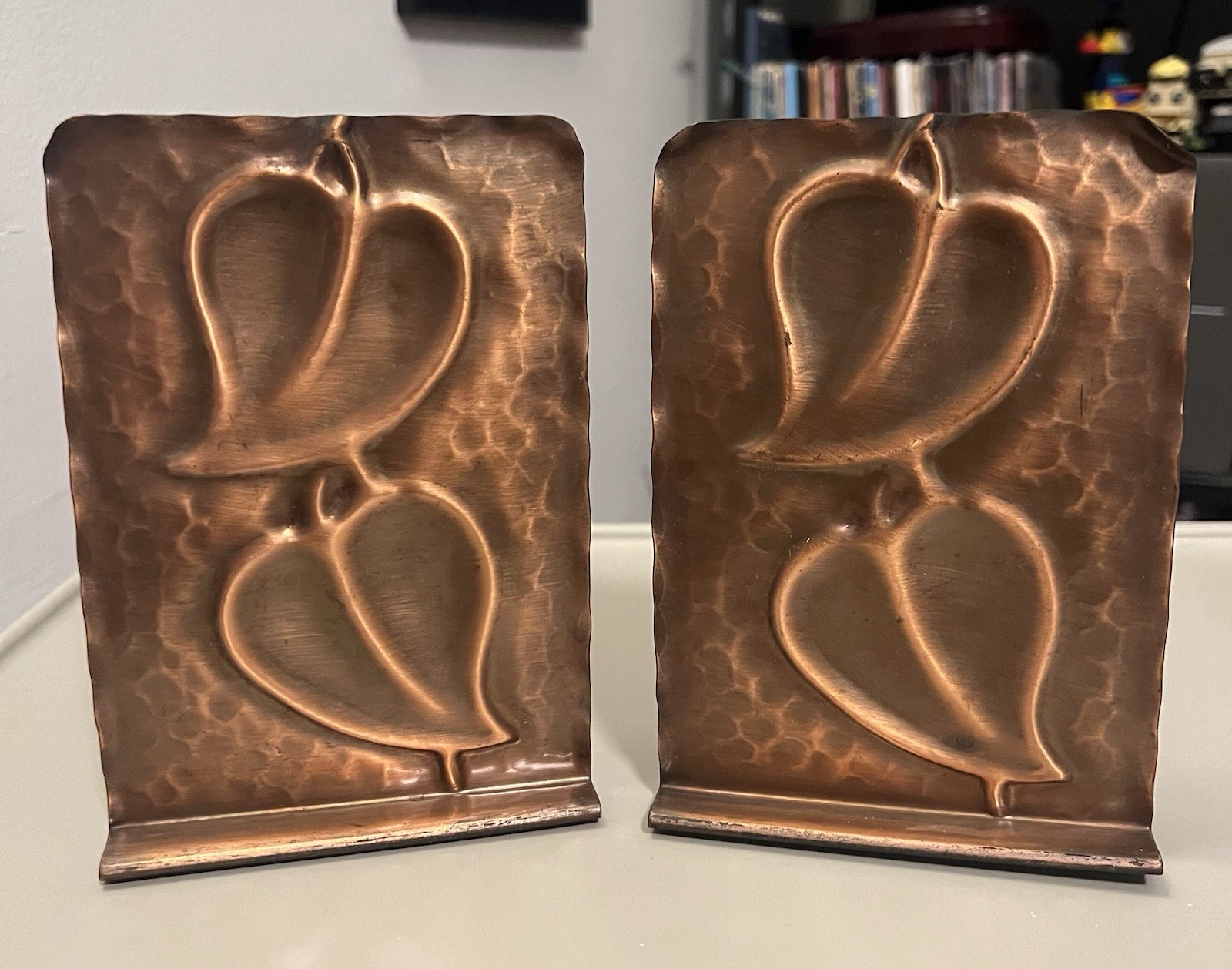 Vintage Craftsman Co. Copper Bookends Embossed Leaves