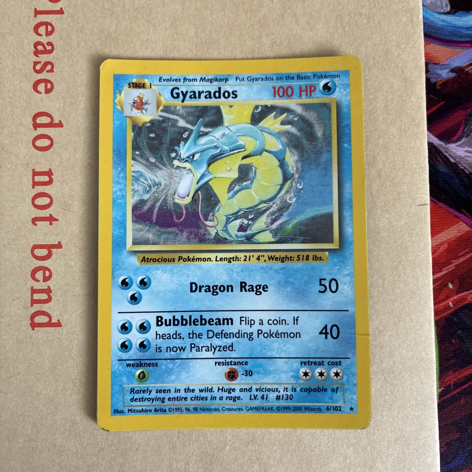 Pokemon Gyarados 6/102 4th Print Holo Rare Base Set 1999-2000 WOTC HP