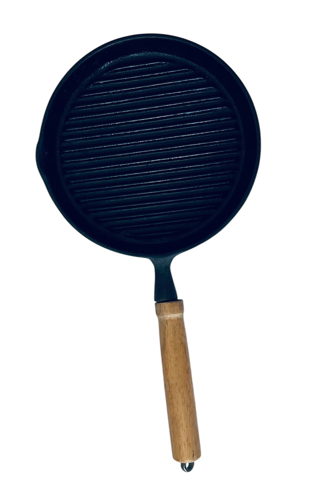 Vintage Cast Iron Round Griddle Grill Pan Wooden Handle Country Farm Camping 8”