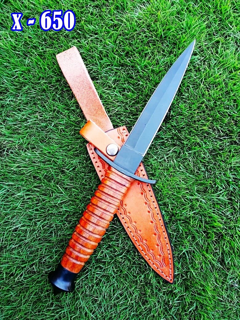 HANDMADE POWDER COATED 1095 HUNTING DAGGER FIXED Blade KNIFE DOUBLE EDGED