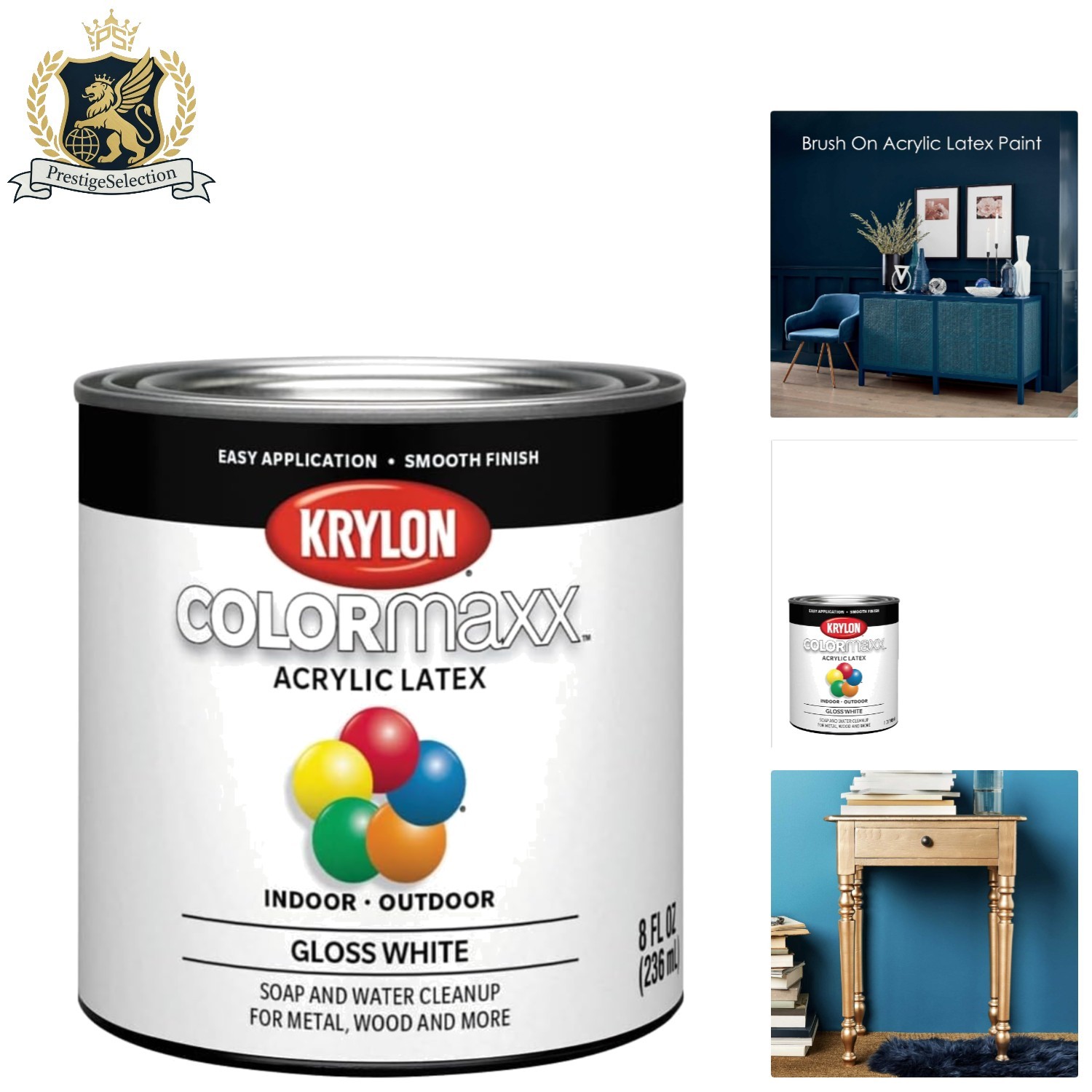 COLORmaxx Gloss White Paint & Primer – Acrylic Latex, 1/2 Pt for Indoor/Outdoor